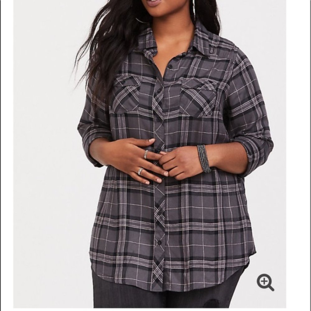 Torrid Taylor Grey Plaid Twill Camp Tunic
